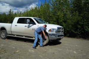 Changing a tire on the Dempster Highway